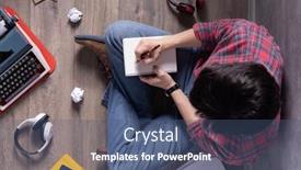  Presentation with inspiration - Beautiful presentation theme featuring man-writing-in-notebook-noting backdrop and a ocean colored foreground