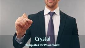  Presentation with touch screen virtual reality - PPT theme consisting of young man writing on virtual background and a navy blue colored foreground