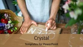  Presentation with page - Presentation theme consisting of man writing 'open' with chalk background and a coral colored foreground