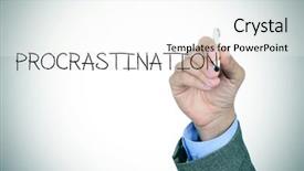  Presentation with procrastination - Slide deck having man writing the word procrastination background and a white colored foreground