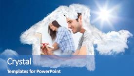  Presentation with moving writing - Slides with man writing with a red marker on a moving box against bright blue sky with clouds background and a teal colored foreground