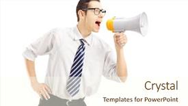  Presentation with angry - Amazing PPT layouts having man yelling - angry businessman shouting via megaphone backdrop and a  colored foreground