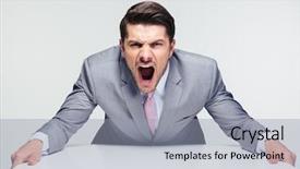  Presentation with table ronde - Cool new slide set with man yelling - angry businessman sitting backdrop and a light gray colored foreground