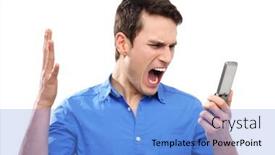  Presentation with yelling - PPT theme having man-yelling-at-his-mobile background and a teal colored foreground