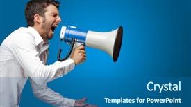  Presentation with yelling - PPT theme with man yelling into a megaphone background and a ocean colored foreground