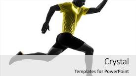  Presentation with running women shoes silhouette - Slide deck featuring man young sprinter runner running background and a light gray colored foreground