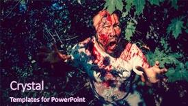  Presentation with walking dead - Presentation theme featuring man zombie walking dead outdoors background and a wine colored foreground