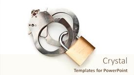  Presentation with white pigeon against the blue - Presentation theme enhanced with manacle-with-lock-against-white background and a cream colored foreground