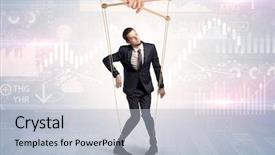  Presentation with financial - PPT layouts enhanced with manage capacity - puppet businessman controlled by another background and a  colored foreground