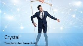  Presentation with 3d puppet - PPT layouts having manage capacity - puppet businessman controlled by another background and a  colored foreground