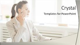  Presentation with front desk - Slide set having managed care - busy manager sitting by desk background and a white colored foreground