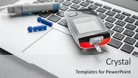  Presentation with diabetes digital - PPT layouts enhanced with managed care - digital glucometer and lancet pen background and a light gray colored foreground