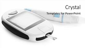  Presentation with diabetes digital - Slides with managed care - digital glucometer and lancet pen background and a white colored foreground