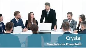  Presentation with discussion - Amazing slide deck having management - business people meeting conference discussion backdrop and a teal colored foreground