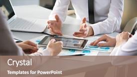  Presentation with office management - PPT theme enhanced with management - business people working with tablet background and a coral colored foreground