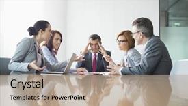  Presentation with meeting - Presentation theme having management - businesspeople arguing in meeting background and a mint green colored foreground