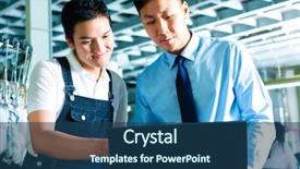  Presentation with economics production - PPT layouts having management - chinese worker production manager background and a ocean colored foreground