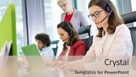  Presentation with customer service - Amazing slides having management - female customer service representative using backdrop and a soft green colored foreground