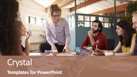  Presentation with project manager meeting - PPT theme with management - female manager leads brainstorming meeting background and a coral colored foreground