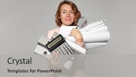  Presentation with office management - Audience pleasing PPT layouts consisting of management - female manager with different office backdrop and a light gray colored foreground