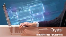  Presentation with accounting - PPT layouts with management - hand typing on laptop background and a coral colored foreground