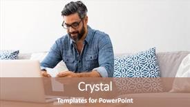  Presentation with eyeglasses - Theme with management - mature casual man using laptop background and a coral colored foreground