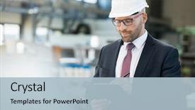  Presentation with writing - Slide deck enhanced with management - mid adult businessman writing background and a light blue colored foreground