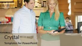  Presentation with managers - Presentation consisting of management - portrait beauty product shop managers background and a coral colored foreground