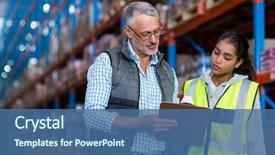  Presentation with worker - PPT theme having management - portrait of manager is showing background and a ocean colored foreground