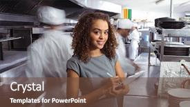  Presentation with commercial - Slide deck having management - portrait of manager writing background and a tawny brown colored foreground