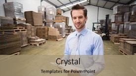  Presentation with warehouse - Audience pleasing slides consisting of management - portrait of smiling manager holding backdrop and a coral colored foreground