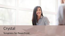  Presentation with world wide web in business - Beautiful presentation featuring management - pretty asian manager looking backdrop and a coral colored foreground