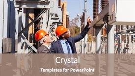  Presentation with managers - Presentation theme with management - professional managers inspecting electricity power background and a coral colored foreground