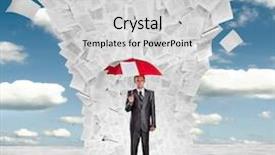  Presentation with red and silver - Beautiful PPT theme featuring management - serious businessman with red umbrella backdrop and a light gray colored foreground