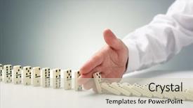  Presentation with domino - Slide set featuring management - stopping the domino effect concept background and a soft green colored foreground