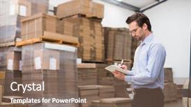  Presentation with inventory - Presentation consisting of management - warehouse manager checking his inventory background and a violet colored foreground