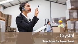  Presentation with inventory management - Colorful presentation theme enhanced with management - warehouse manager wearing headset checking backdrop and a coral colored foreground