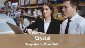  Presentation with managers - PPT layouts with management - warehouse managers using laptop background and a coral colored foreground