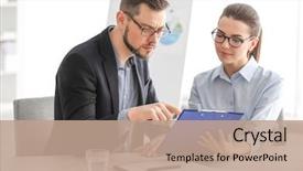  Presentation with special issues in communication - Beautiful presentation featuring management - young managers discussing issues backdrop and a coral colored foreground