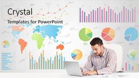  Presentation with management - PPT theme featuring management accounting - business man with colorful charts background and a white colored foreground
