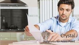  Presentation with administration - PPT theme enhanced with management accounting - young manager works on his background and a soft green colored foreground