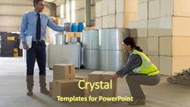  Presentation with working - Audience pleasing slide deck consisting of management authority - manager instructing female worker while backdrop and a tawny brown colored foreground