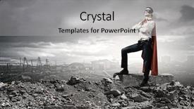  Presentation with superman - Presentation design featuring management change - confident superman in cape background and a light gray colored foreground