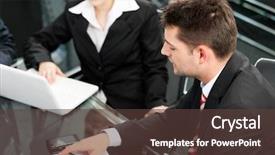  Presentation with coach - Presentation consisting of business people - team meeting background and a tawny brown colored foreground