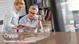  Presentation with talent partnership consulting - Slides featuring management consultancy - businesswoman consulting manager in office background and a coral colored foreground