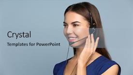  Presentation with talent partnership consulting - PPT theme featuring management consultancy - female consulting manager with headset background and a light blue colored foreground