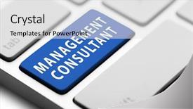  Presentation with management - Beautiful theme featuring management consultant button on keyboard backdrop and a light gray colored foreground