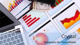  Presentation with graphing paper - Cool new slide deck with management economics - financial paper charts and graphs backdrop and a light blue colored foreground