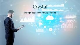  Presentation with report - Amazing PPT layouts having management function - adviser standing and presenting economical backdrop and a  colored foreground