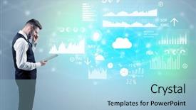  Presentation with events company presentation - Cool new slide set with management function - adviser standing and presenting economical backdrop and a light blue colored foreground